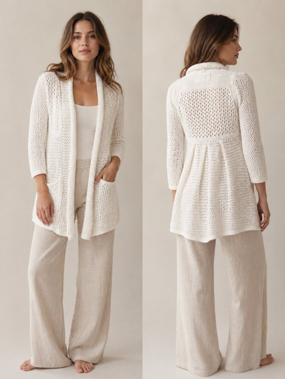 Anthropologie Angel of the North White Open Knit Cardigan Size Small Cotton